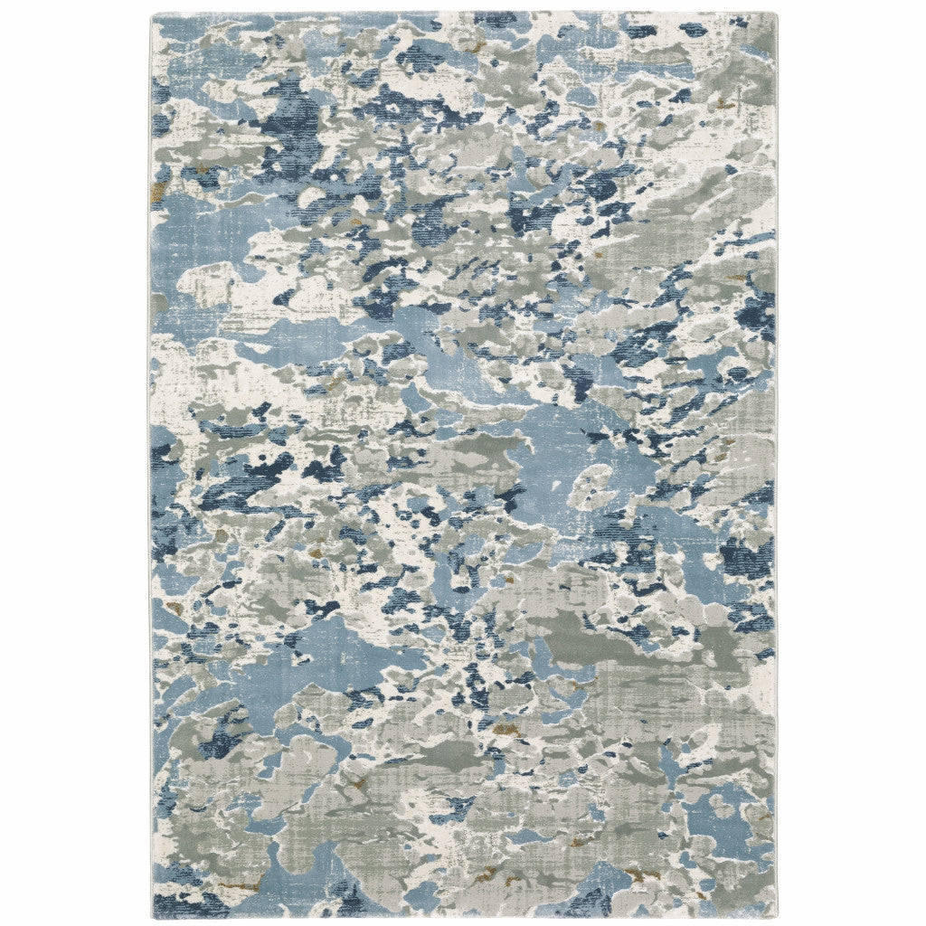 10' X 13' Grey Blue Ivory Navy Beige And Brown Abstract Power Loom Stain Resistant Area Rug-1
