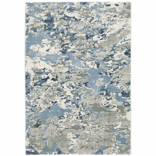 10' X 13' Grey Blue Ivory Navy Beige And Brown Abstract Power Loom Stain Resistant Area Rug-1