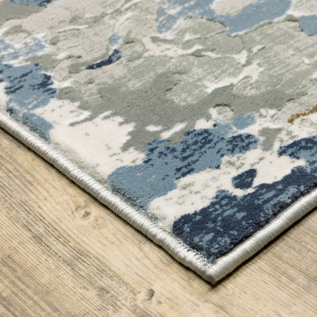 10' X 13' Grey Blue Ivory Navy Beige And Brown Abstract Power Loom Stain Resistant Area Rug-4