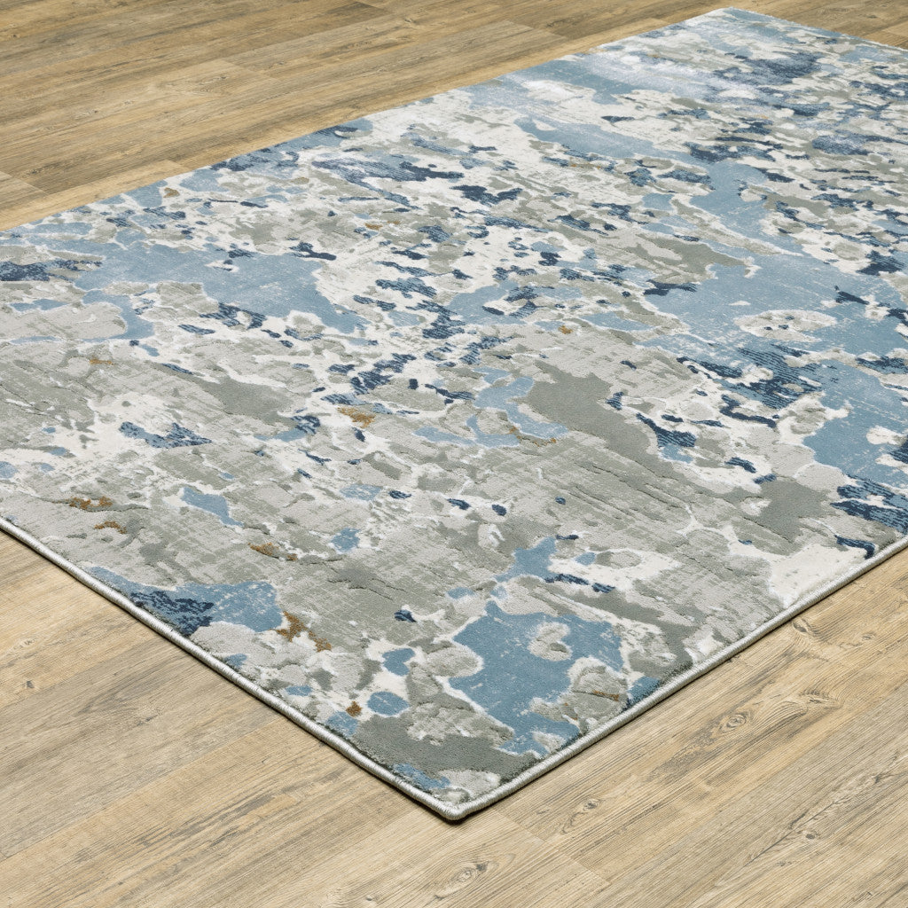 10' X 13' Grey Blue Ivory Navy Beige And Brown Abstract Power Loom Stain Resistant Area Rug-6