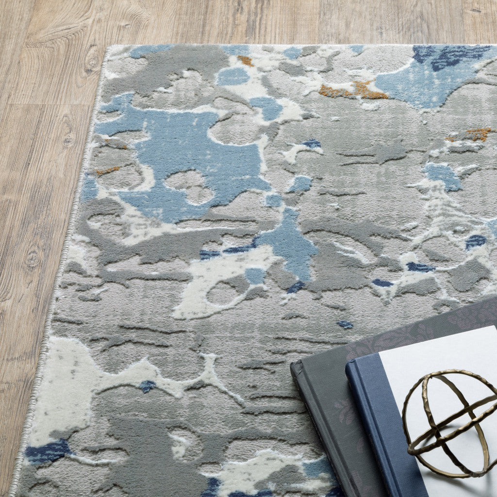 10' X 13' Grey Blue Ivory Navy Beige And Brown Abstract Power Loom Stain Resistant Area Rug-7