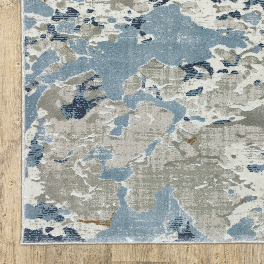 10' X 13' Grey Blue Ivory Navy Beige And Brown Abstract Power Loom Stain Resistant Area Rug-3